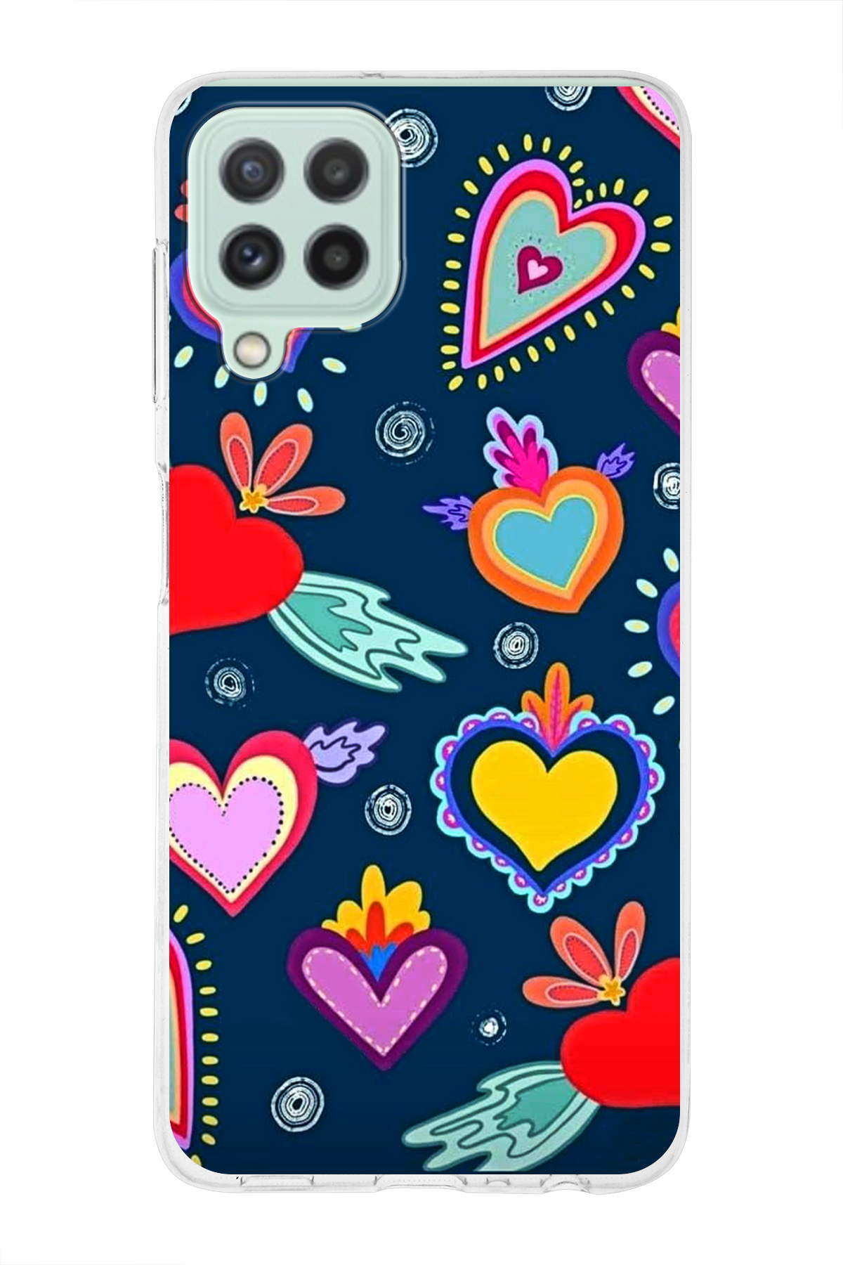 Samsung Galaxy M32 ile Uyumlu 1mm Slim Fit Retro Renkler 3 Baskılı Şeffaf Kılıf