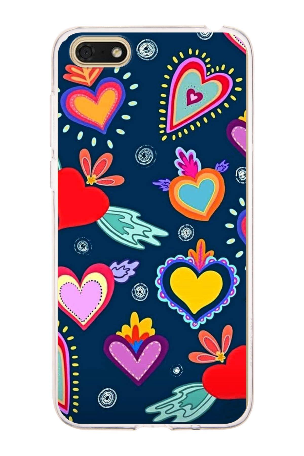 Huawei Honor 7S ile Uyumlu 1mm Slim Fit Retro Renkler 3 Baskılı Şeffaf Kılıf