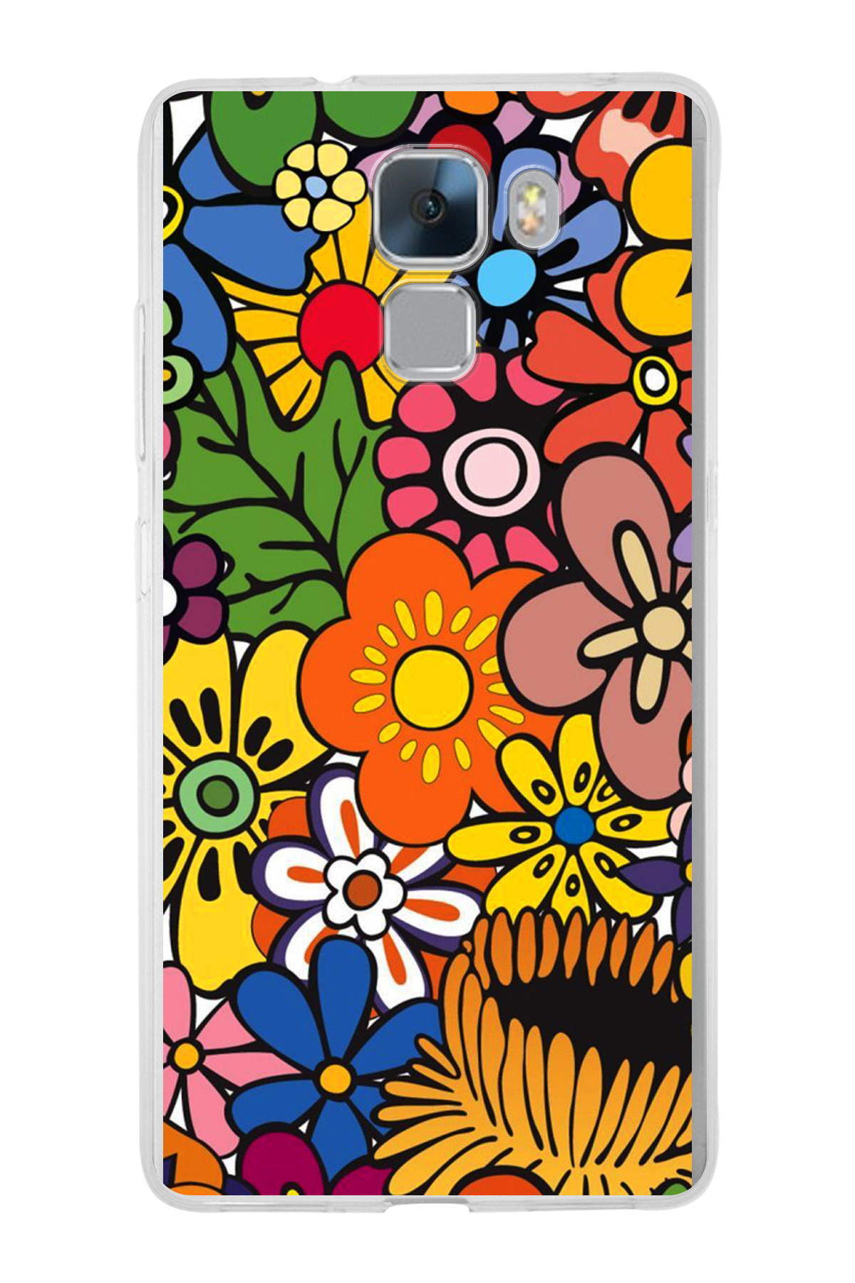 Huawei Honor 7 ile Uyumlu 1mm Slim Fit Retro Renkler 2 Baskılı Şeffaf Kılıf