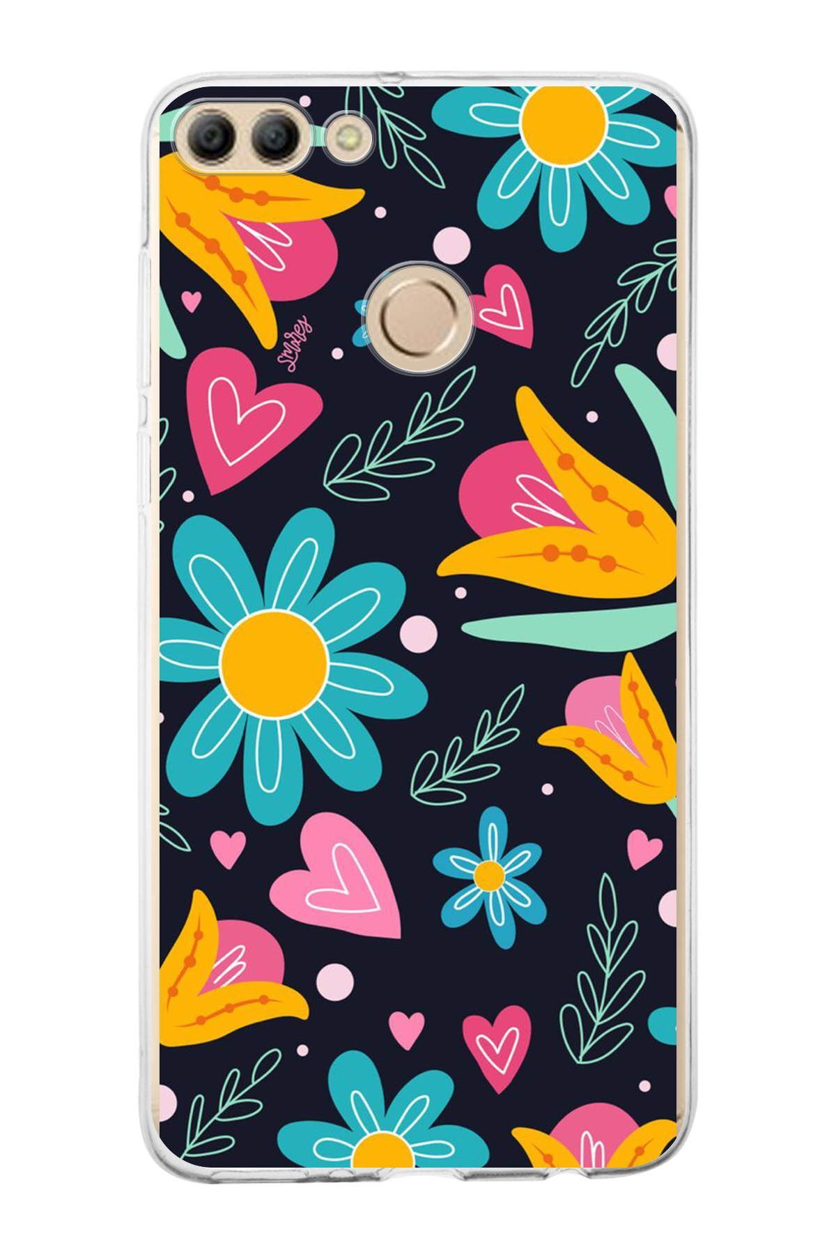 Huawei Y9 2018 ile Uyumlu 1mm Slim Fit Retro Renkler 1 Baskılı Şeffaf Kılıf