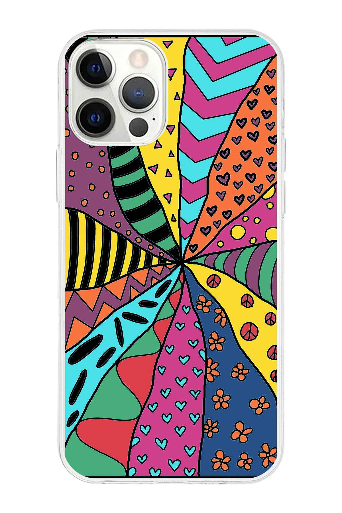 Apple iPhone 12 Pro ile Uyumlu 1mm Slim Fit Retro Renkler 4 Baskılı Şeffaf Kılıf