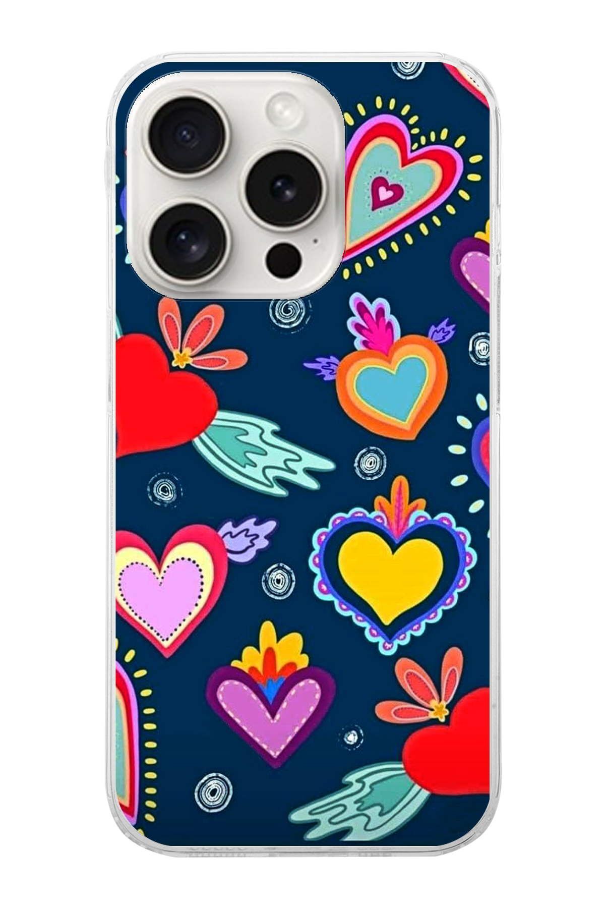 Apple iPhone 15 Pro ile Uyumlu 1mm Slim Fit Retro Renkler 3 Baskılı Şeffaf Kılıf