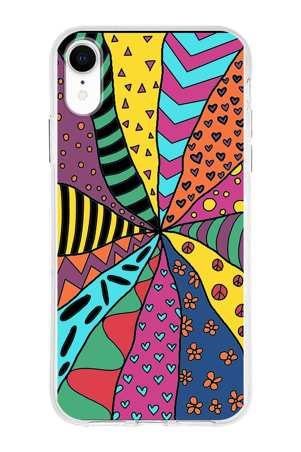 Apple iPhone XR ile Uyumlu 1mm Slim Fit Retro Renkler 4 Baskılı Şeffaf Kılıf