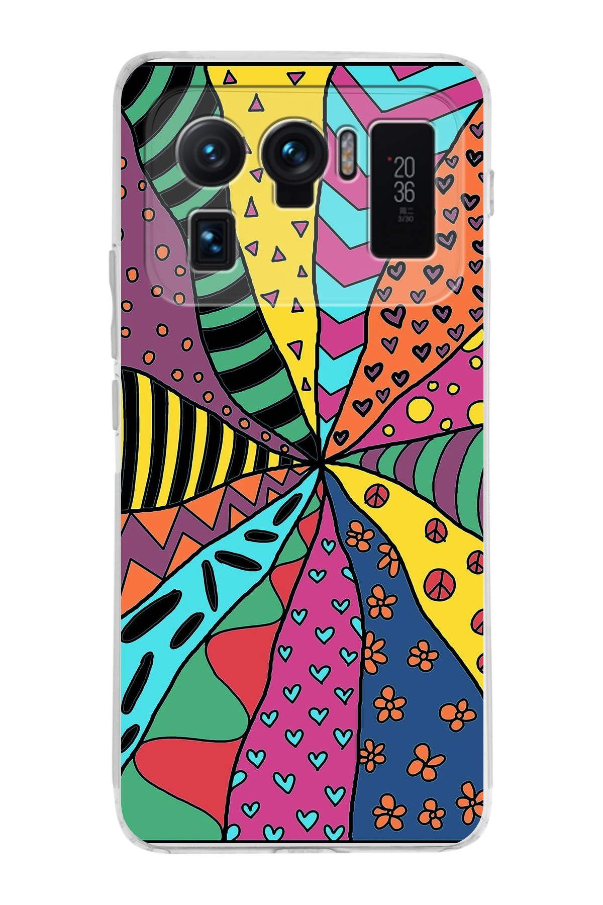 Xiaomi Mi 11 Ultra ile Uyumlu 1mm Slim Fit Retro Renkler 4 Baskılı Şeffaf Kılıf