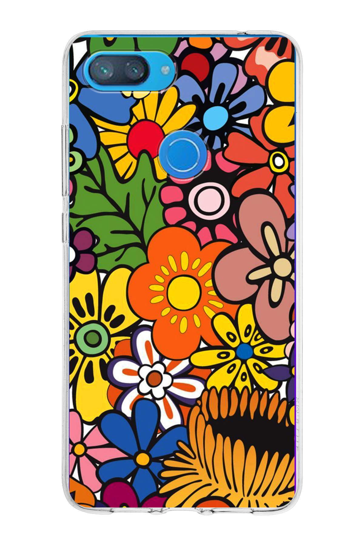 Xiaomi Mi 8 Lite ile Uyumlu 1mm Slim Fit Retro Renkler 2 Baskılı Şeffaf Kılıf