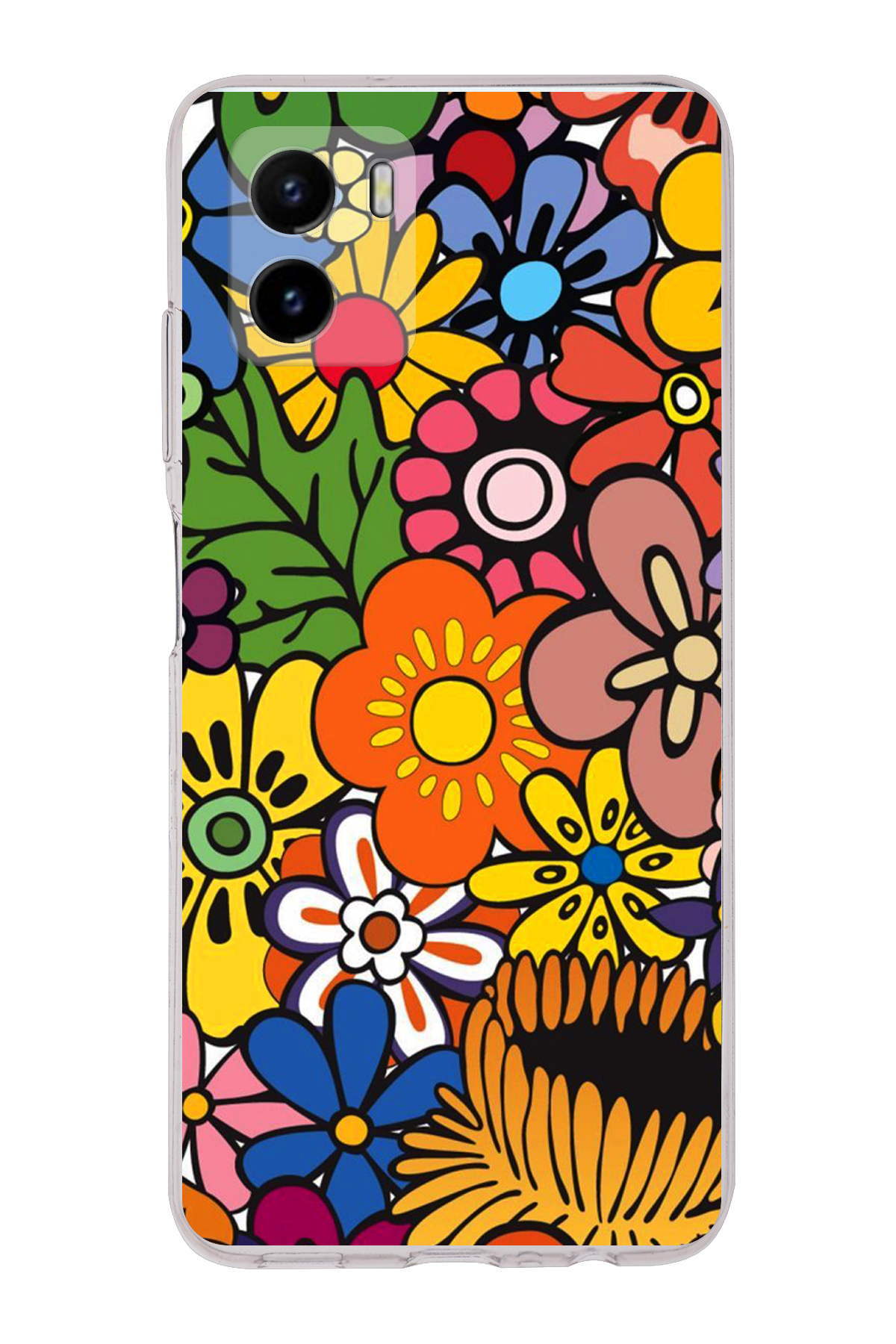 Vivo Y15s ile Uyumlu 1mm Slim Fit Retro Renkler 2 Baskılı Şeffaf Kılıf