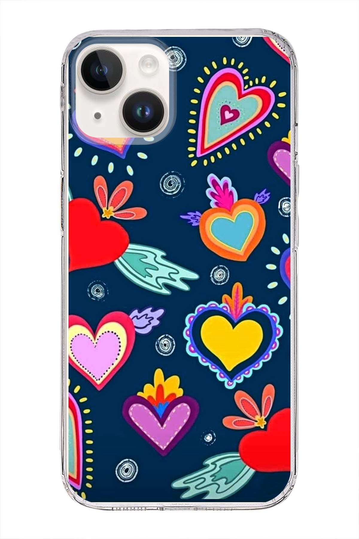 Apple iPhone 14 ile Uyumlu 1mm Slim Fit Retro Renkler 3 Baskılı Şeffaf Kılıf