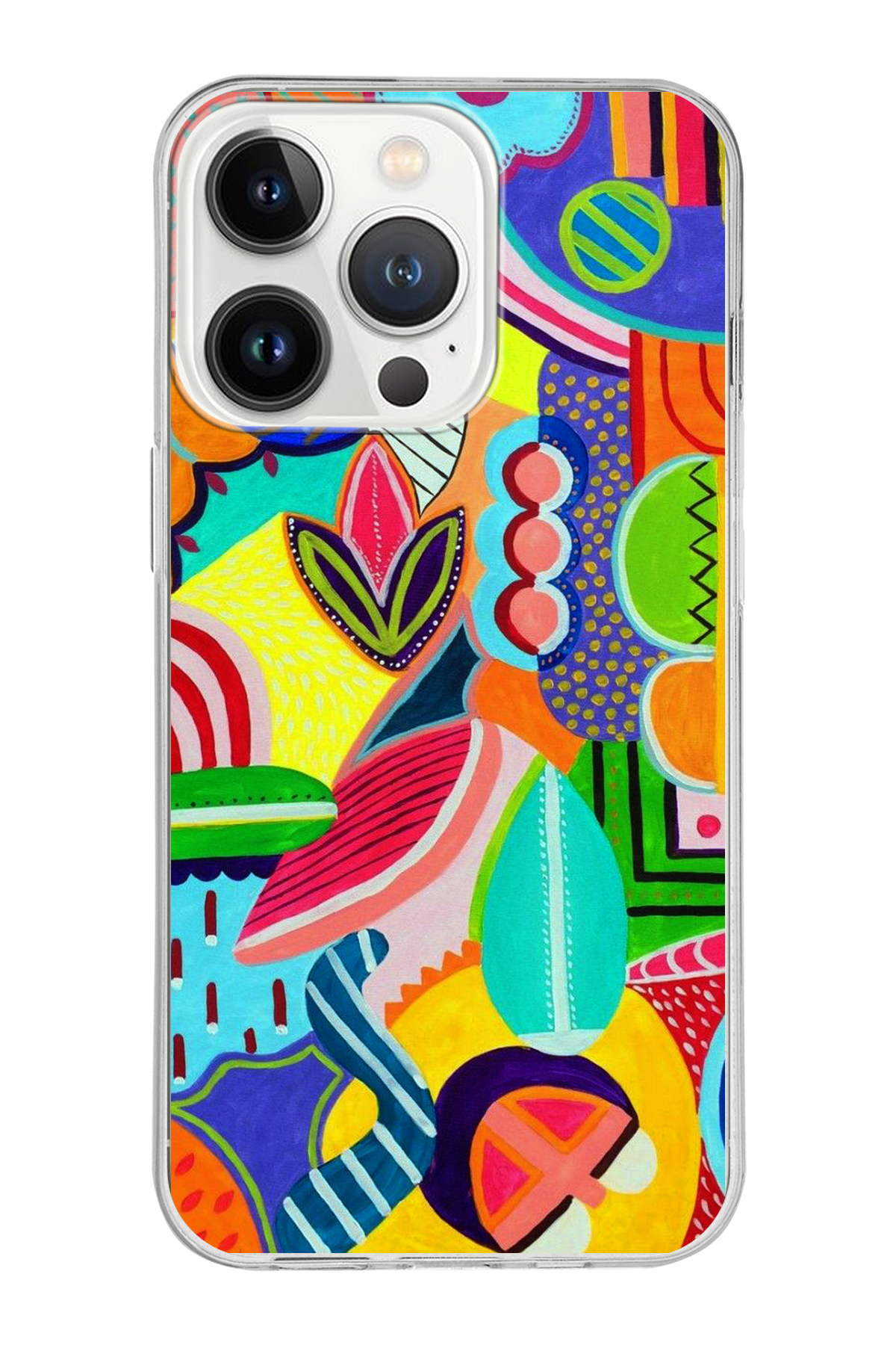 Apple iPhone 13 Pro ile Uyumlu 1mm Slim Fit Retro Renkler 6 Baskılı Şeffaf Kılıf