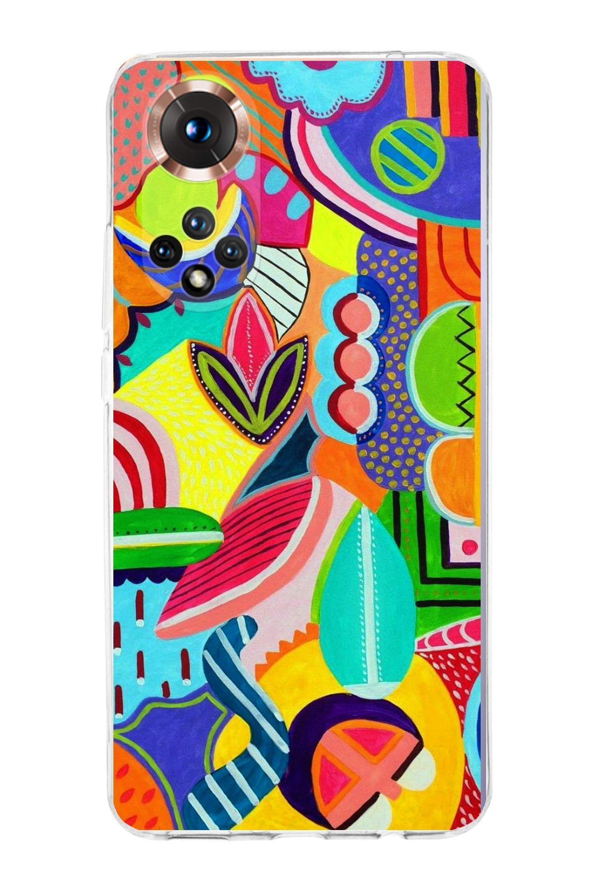 Huawei Honor 50 ile Uyumlu 1mm Slim Fit Retro Renkler 6 Baskılı Şeffaf Kılıf