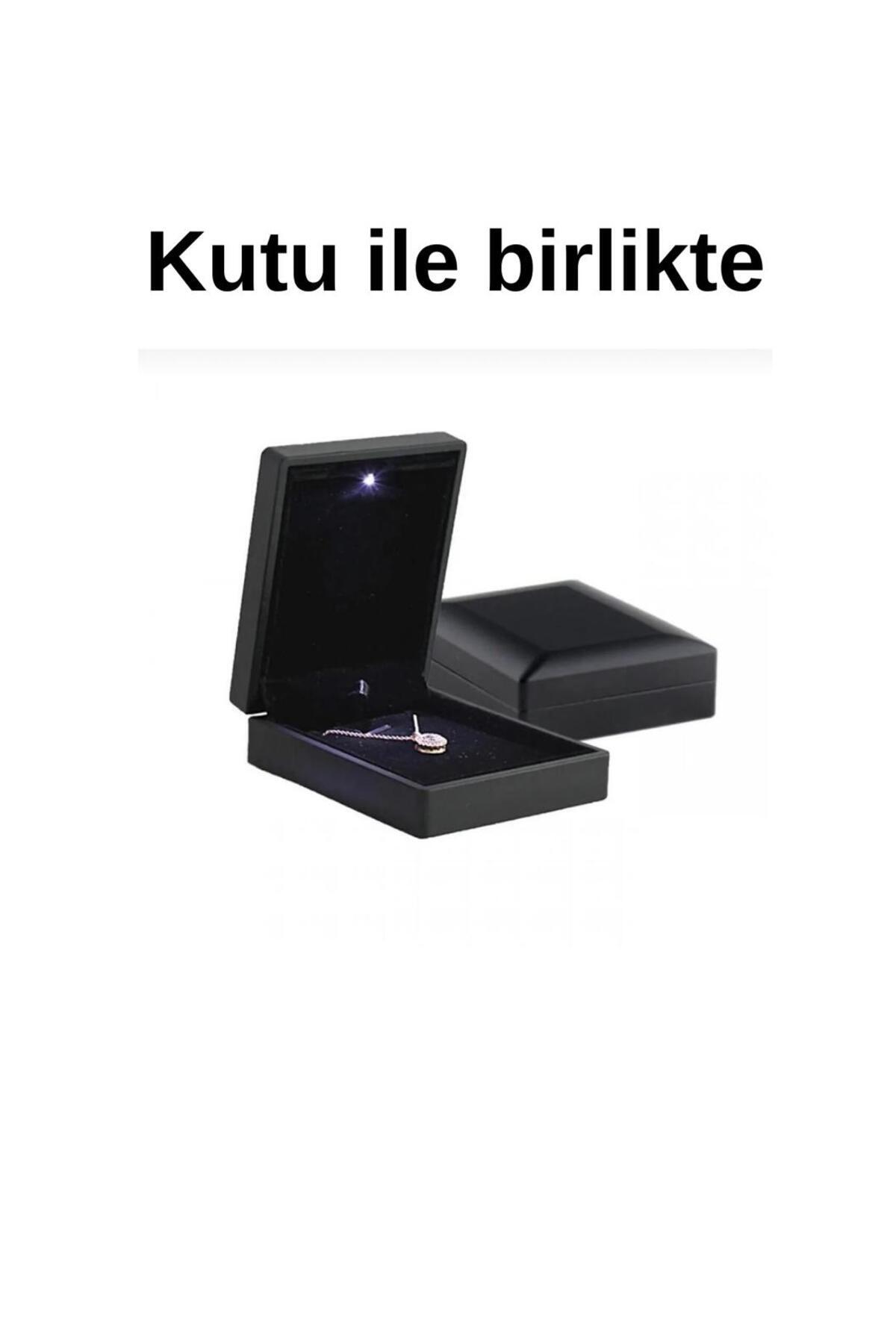 Işıklı kutuda kalp kolye ayarlanabilir yüzük seti 2