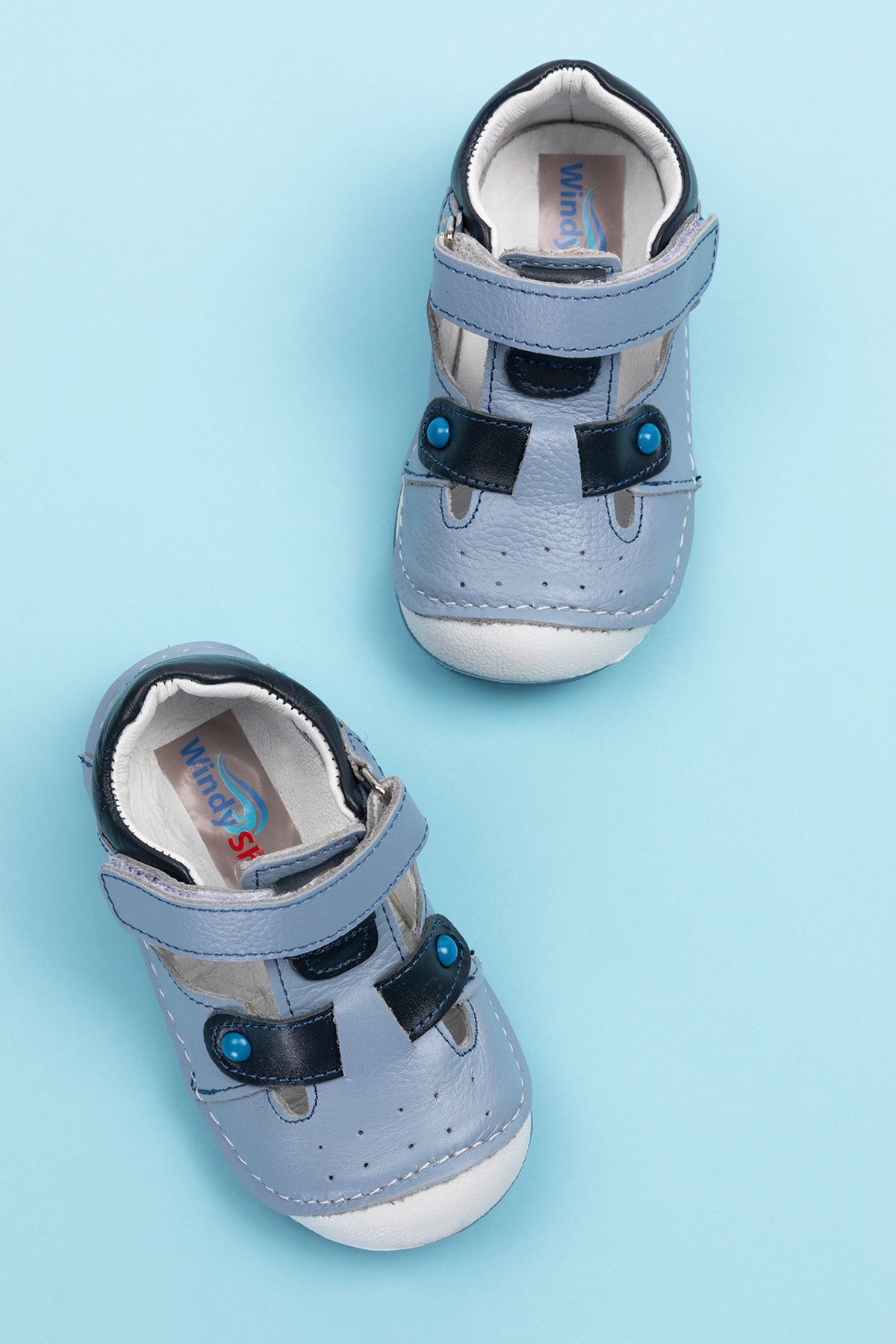 Windy Shoes Hakiki Deri Solo Buz Mavisi İlk Adım Ortopedik Erkek Bebek Sandalet Günlük Yürüyüş Ayakkabısı fotoğrafı 2 (önizleme)