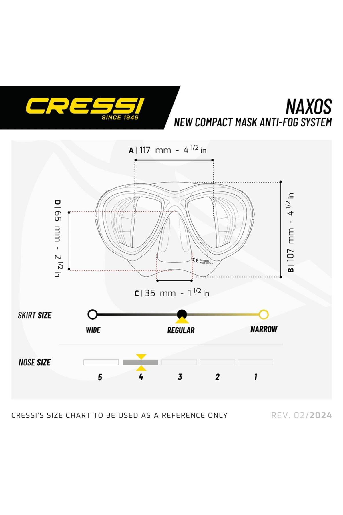 لوازم جانبی فضای باز مشکی ماسک غواصی Naxos اورجینال cressi sub