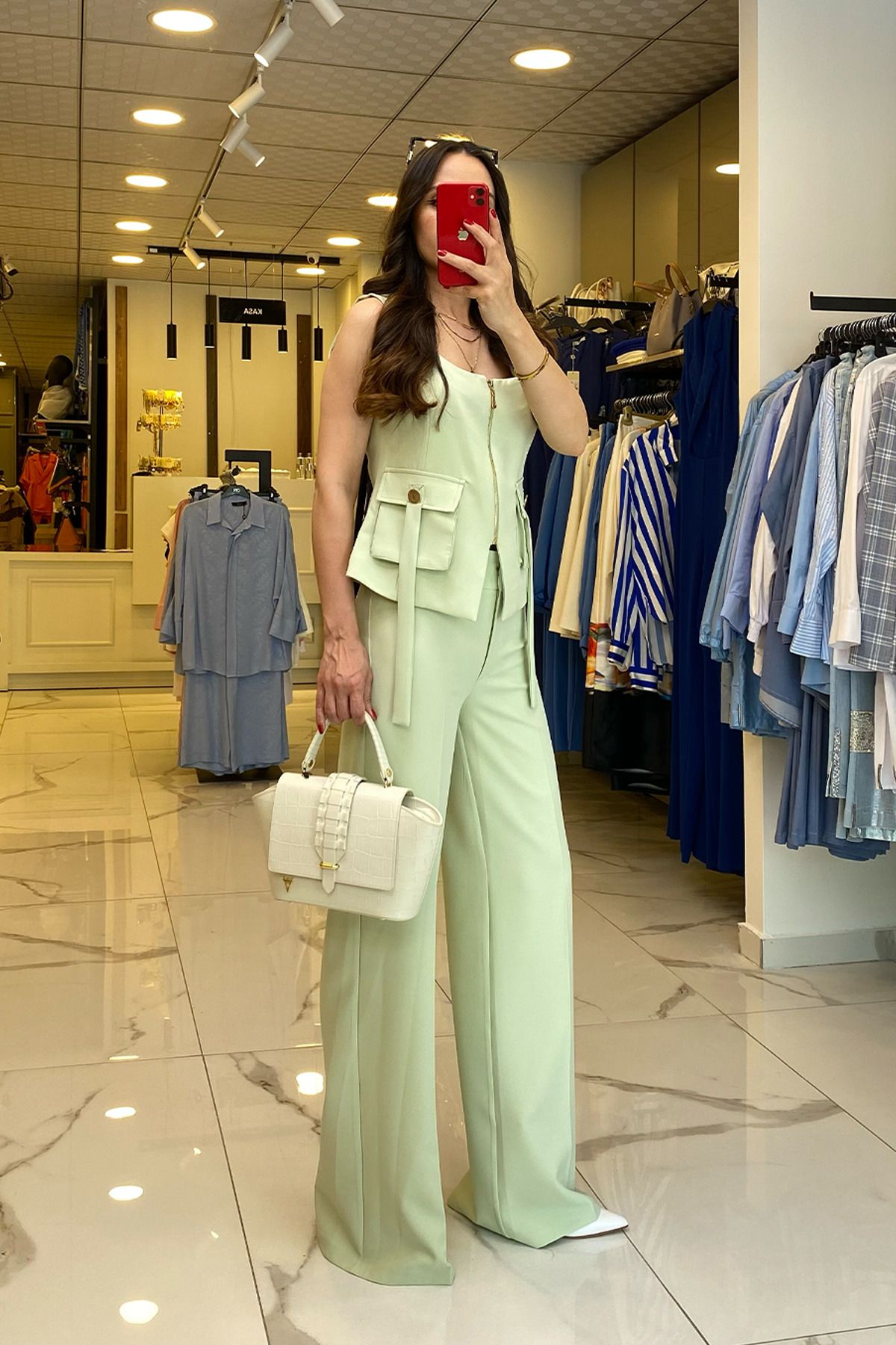 کت وشلوار سبز زنانه لباس جیب نعنا MIARTE ZIPPERED ZIPPER اورجینال Vosse