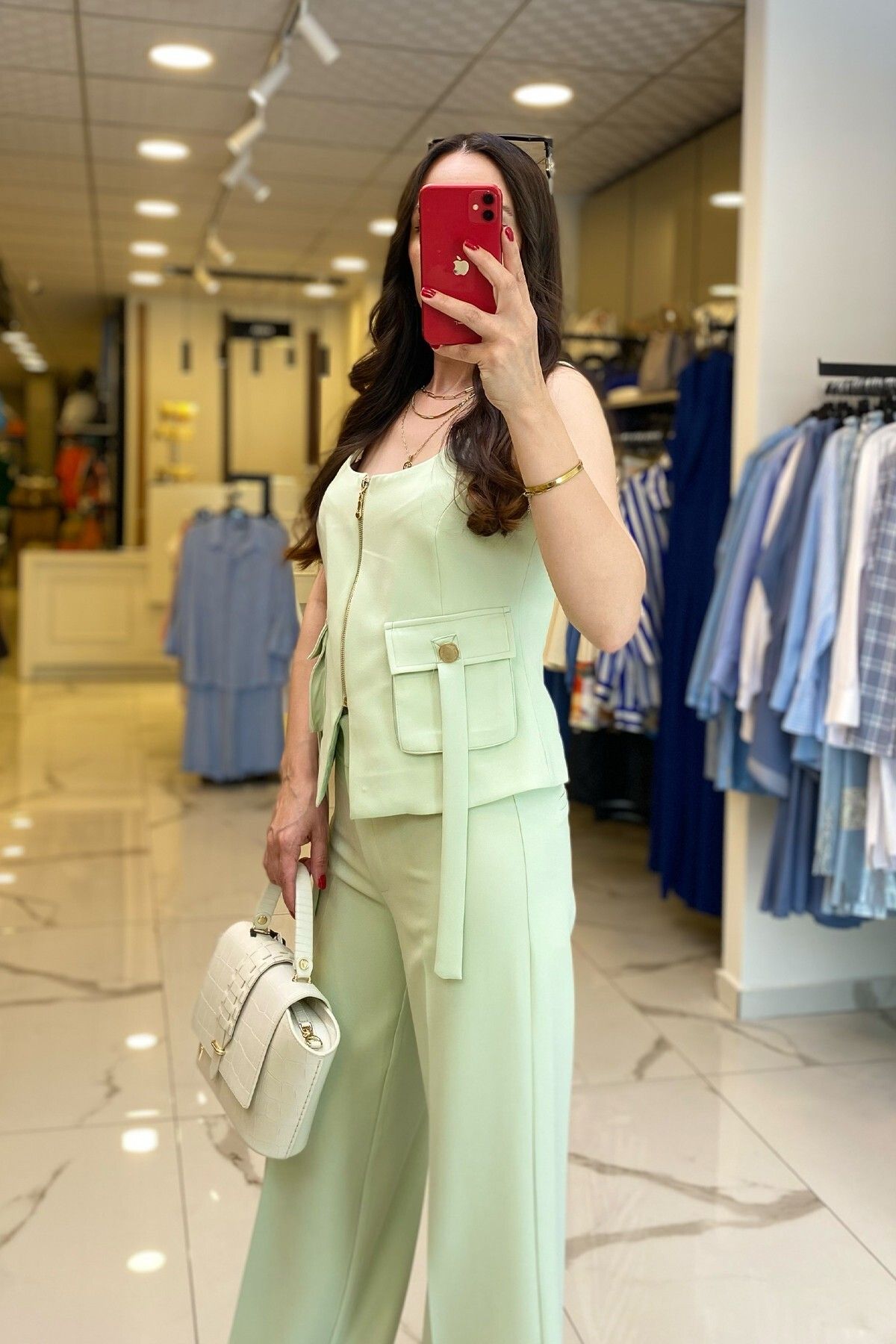 کت وشلوار سبز زنانه لباس جیب نعنا MIARTE ZIPPERED ZIPPER اورجینال Vosse