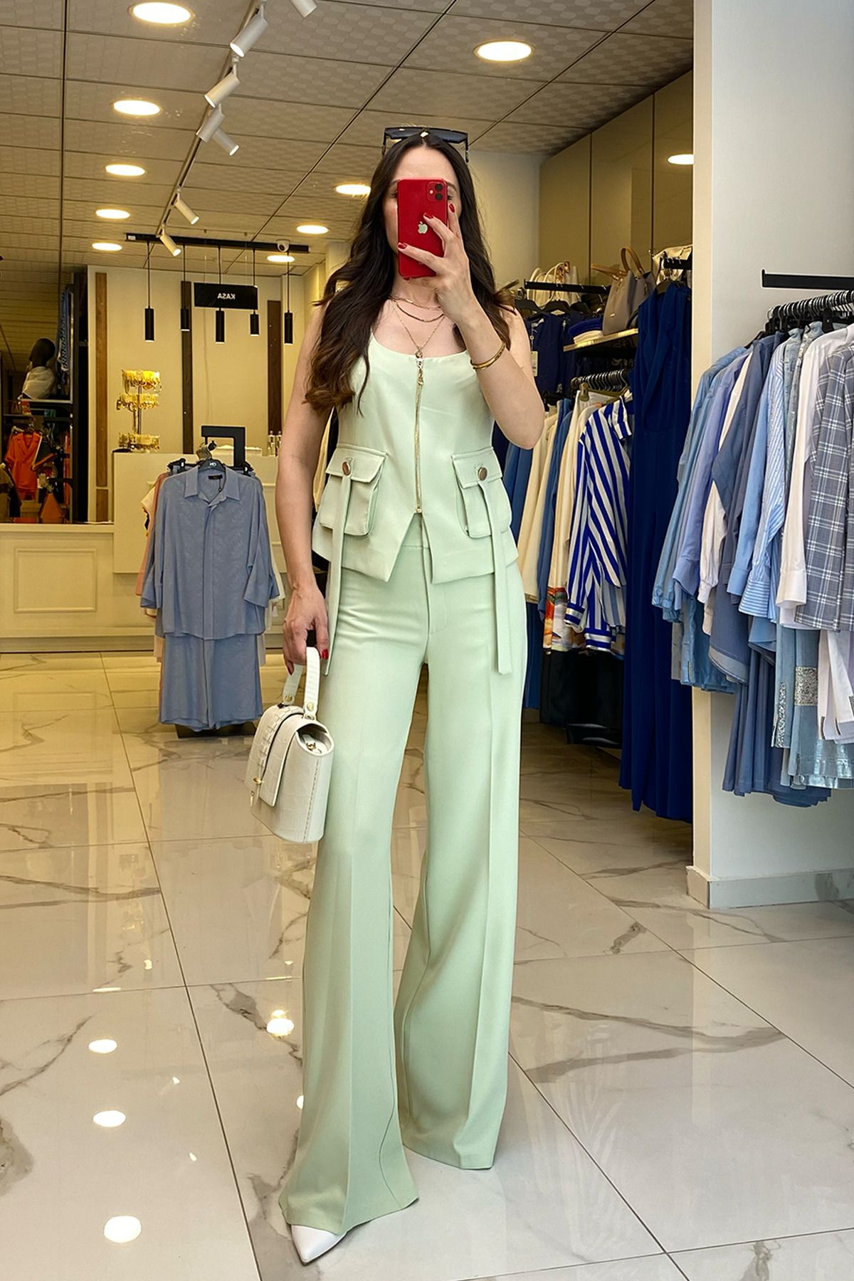 کت وشلوار سبز زنانه لباس جیب نعنا MIARTE ZIPPERED ZIPPER اورجینال Vosse