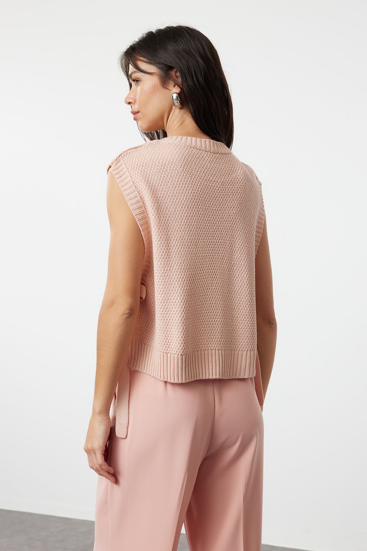 Trendyol Collection-Rosa Crop-Strickpullover mit seitlichem Band/Schleife und Schnürung TWOAW22SV0058 5