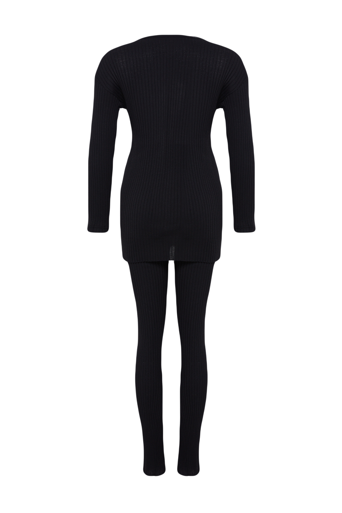 Trendyolmilla  Siyah Bisiklet Yaka Fitilli Esnek Örme Bluz ve Pantolon Alt-Üst Takım TWOAW25AU00061 - Görsel 7