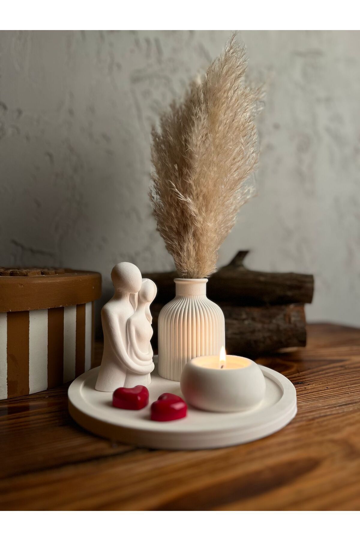 Valentine's Day 6-Piece Set, Wrapped Dear Trinket, Nordic Vase, Tealight Candle Holder, Round Tray