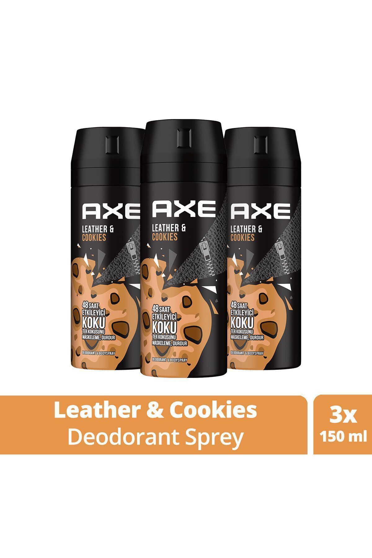 Axe Erkek Sprey Deodorant Leather & Cookies 48 Saat Etkileyeci Koku 150 ml X3 Adet SET.UNİ.456