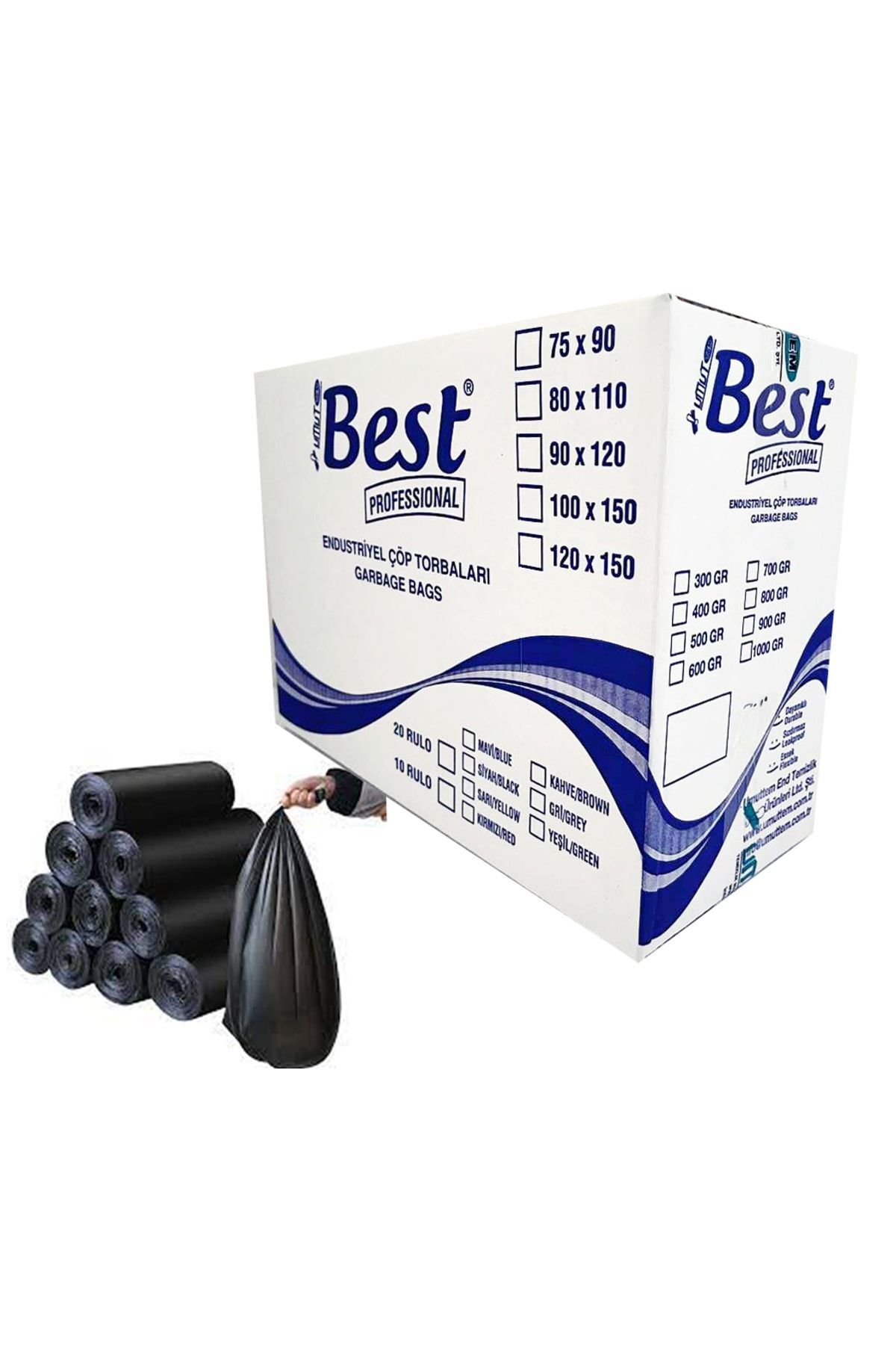 Best 120x150 cm. 240 Lt. KONTEYNER BOY RULO ÇÖP POŞETİ 10X10 100 Adet