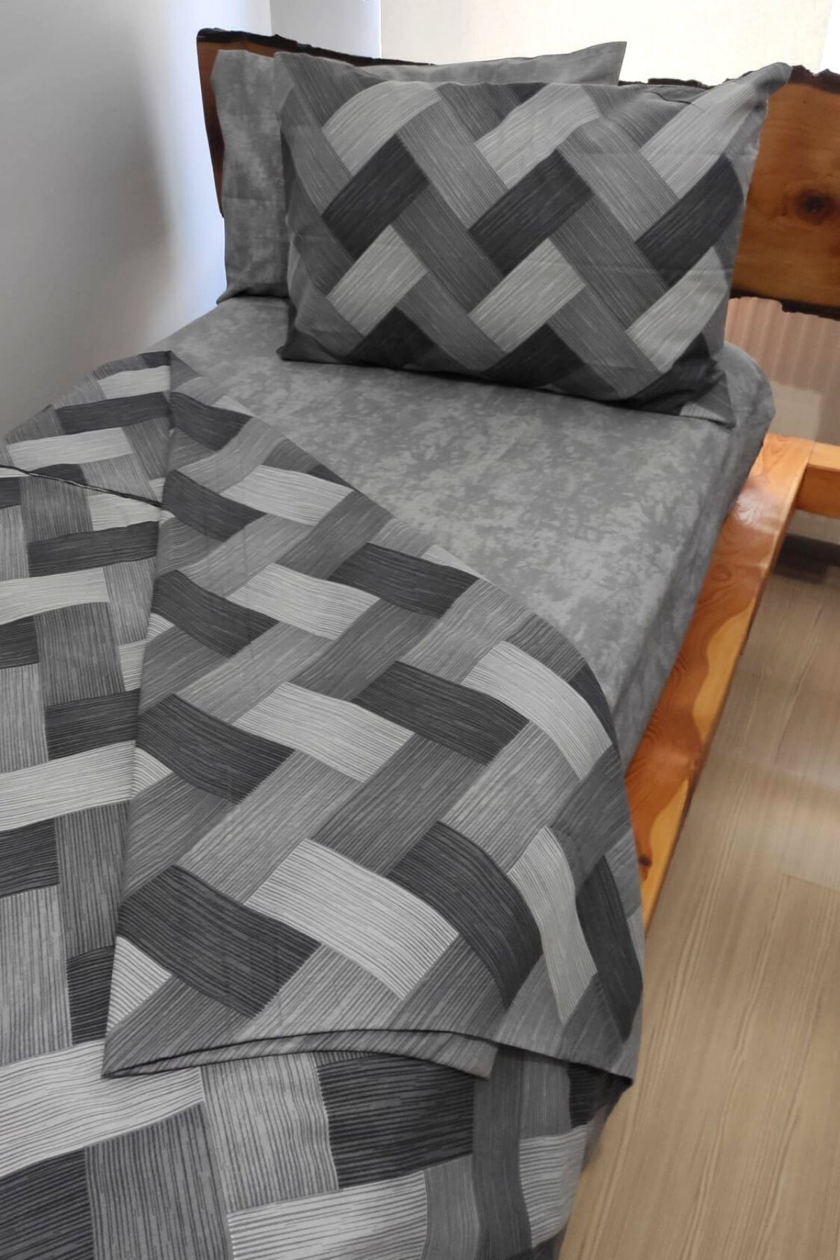 CANDAN ÇEYİZ Zigzag Grey, комплект из 4 эластичных простыней одного размера (100X200 см), пододеяльник cndn-zigzag-plaid