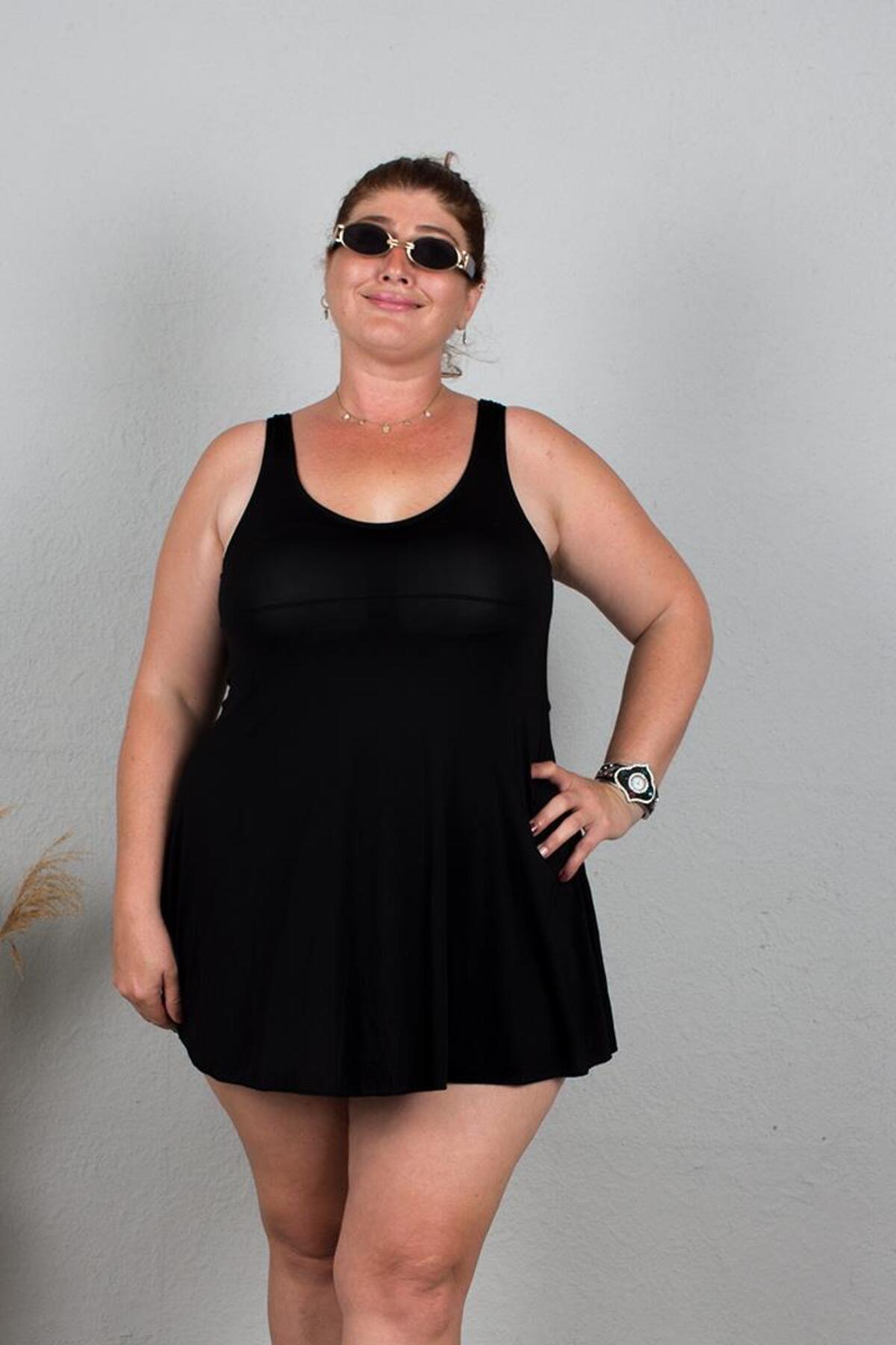 Truvaxxl Plus Size Women's Clothing Micro Fabric Striped Dress Swimsuit My102