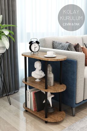 Modalanka 3 Raflı Oval Tasarım Çevir Tak Yan Sehpa Kitaplık Dekoratif Özel Ta...