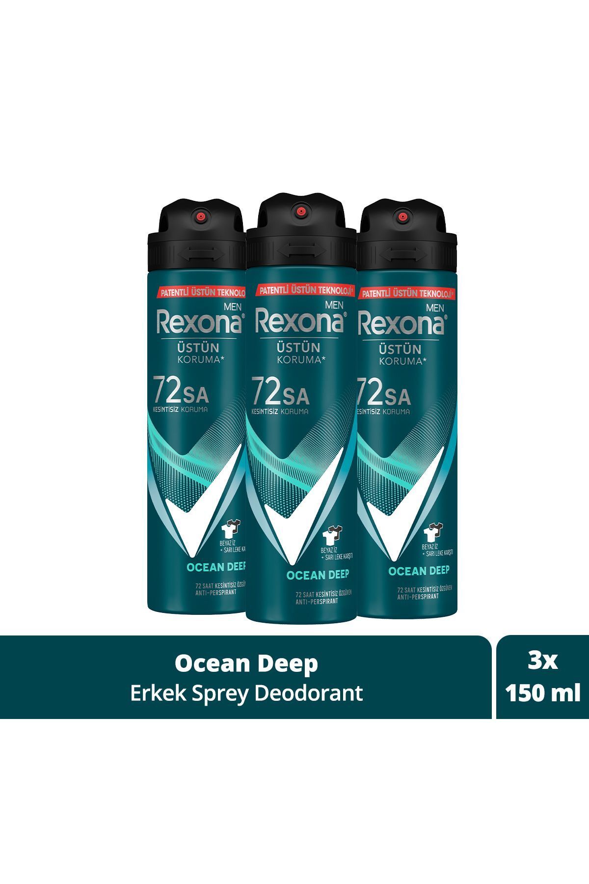 Rexona Men Мужской дезодорант-спрей Invisible Ocean Deep 72 часа непрерывной превосходной защиты 150 млx3 SET.UNİ.4088