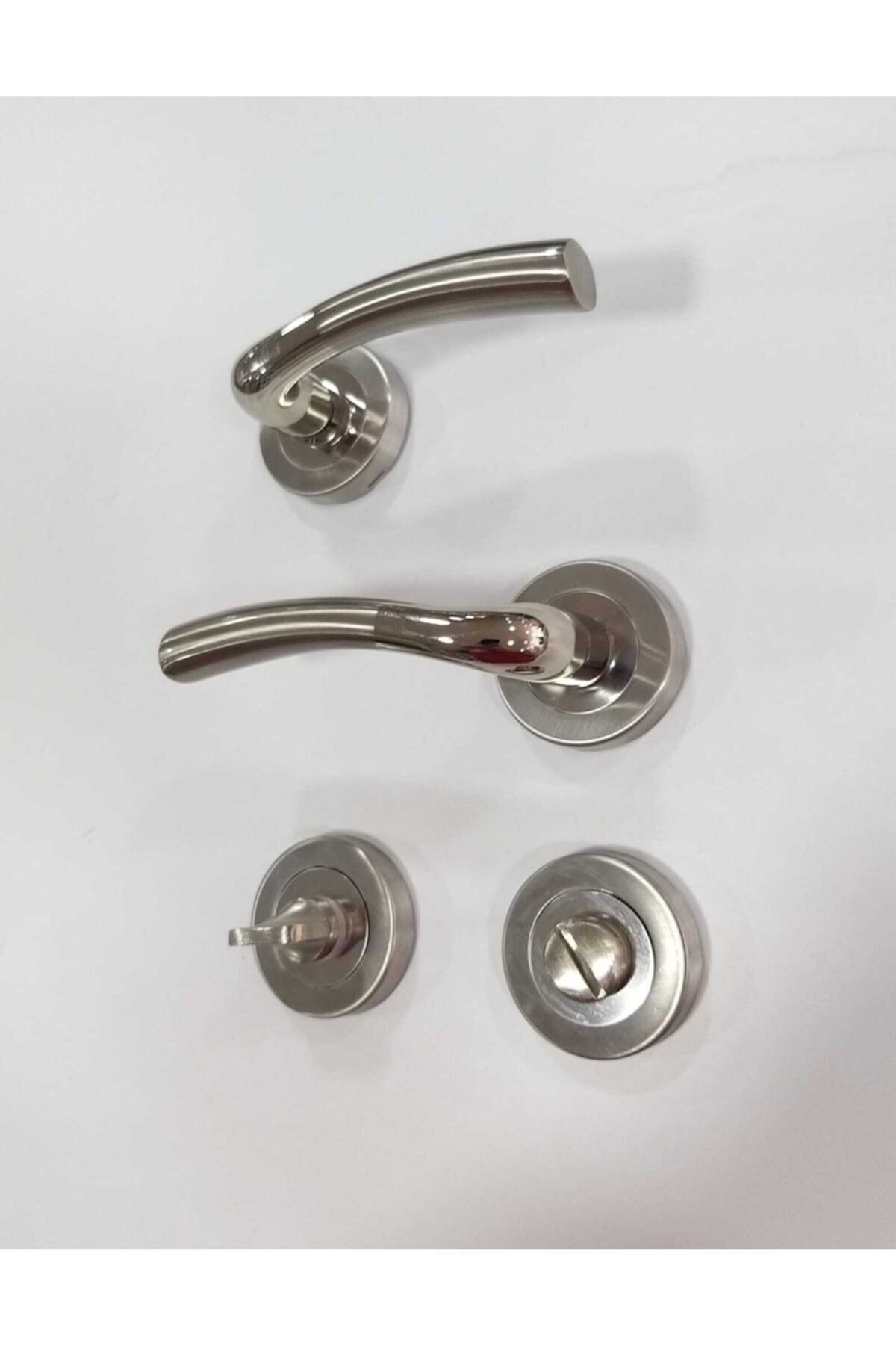 Sofuoğlu-Macro Door Handle (Wc - Bathroom) Nickel - Satin with Round Rosette 4