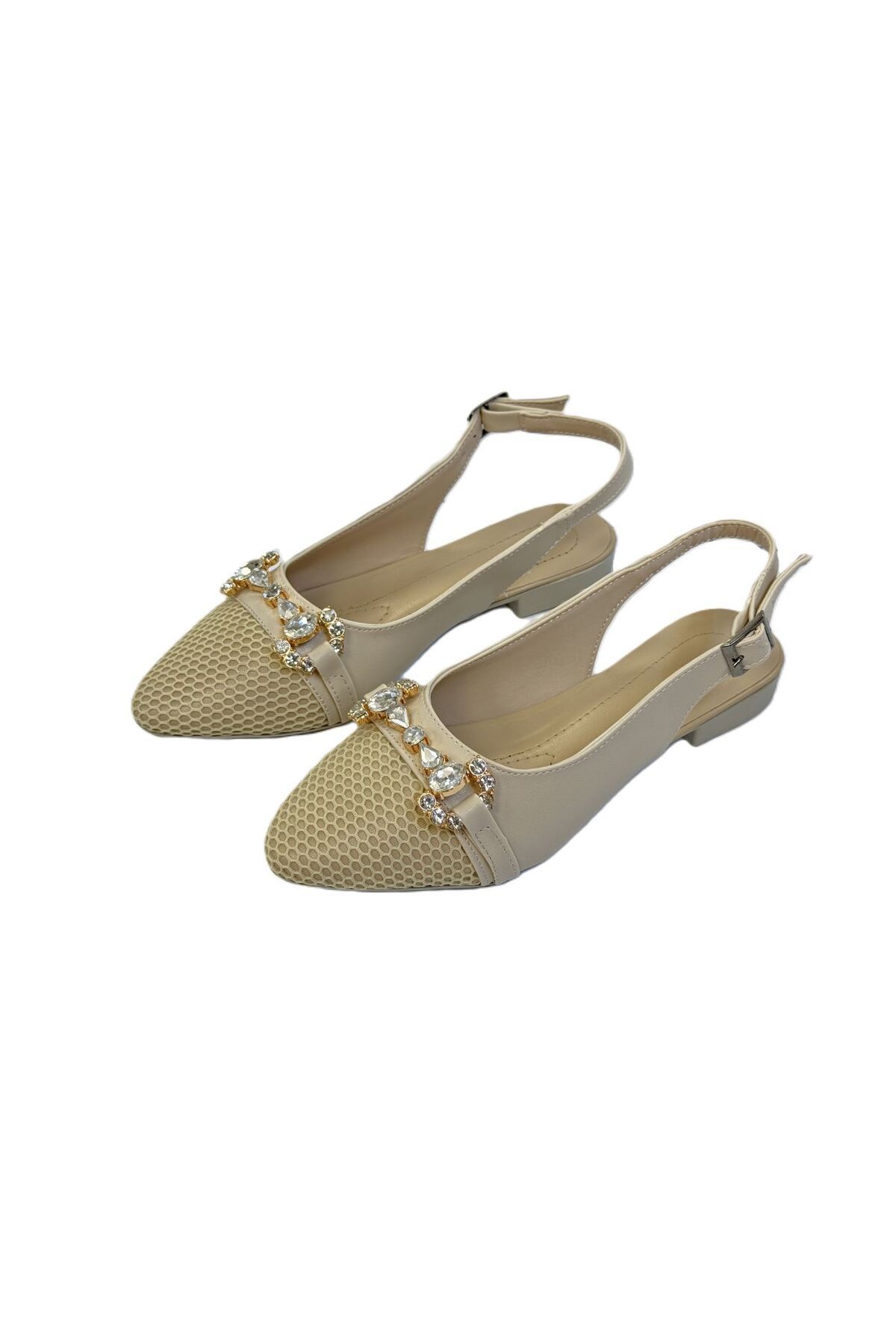 KAFKASLAR AYAKKABI-Stoned Open Back Flat Bottom - Closed Front Ballerina Sandals 1