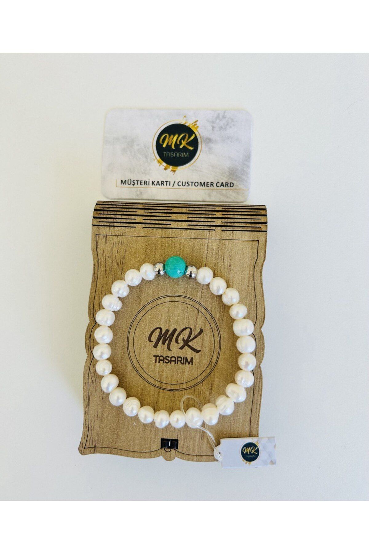 REAL PEARL-TURQUOISE STONE BRACELET | IN SPECIAL BOX | MK.010.002 WITH CUSTOMER CARD