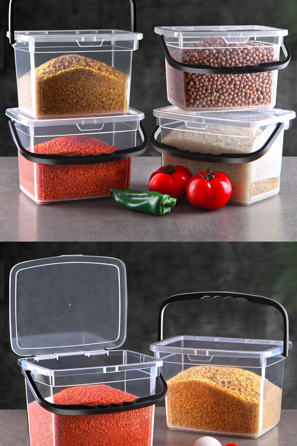 Vienev-4 Liter Mega Size 2-Piece Square Flour Pulses Container - Storage Box Container with Handle White 6