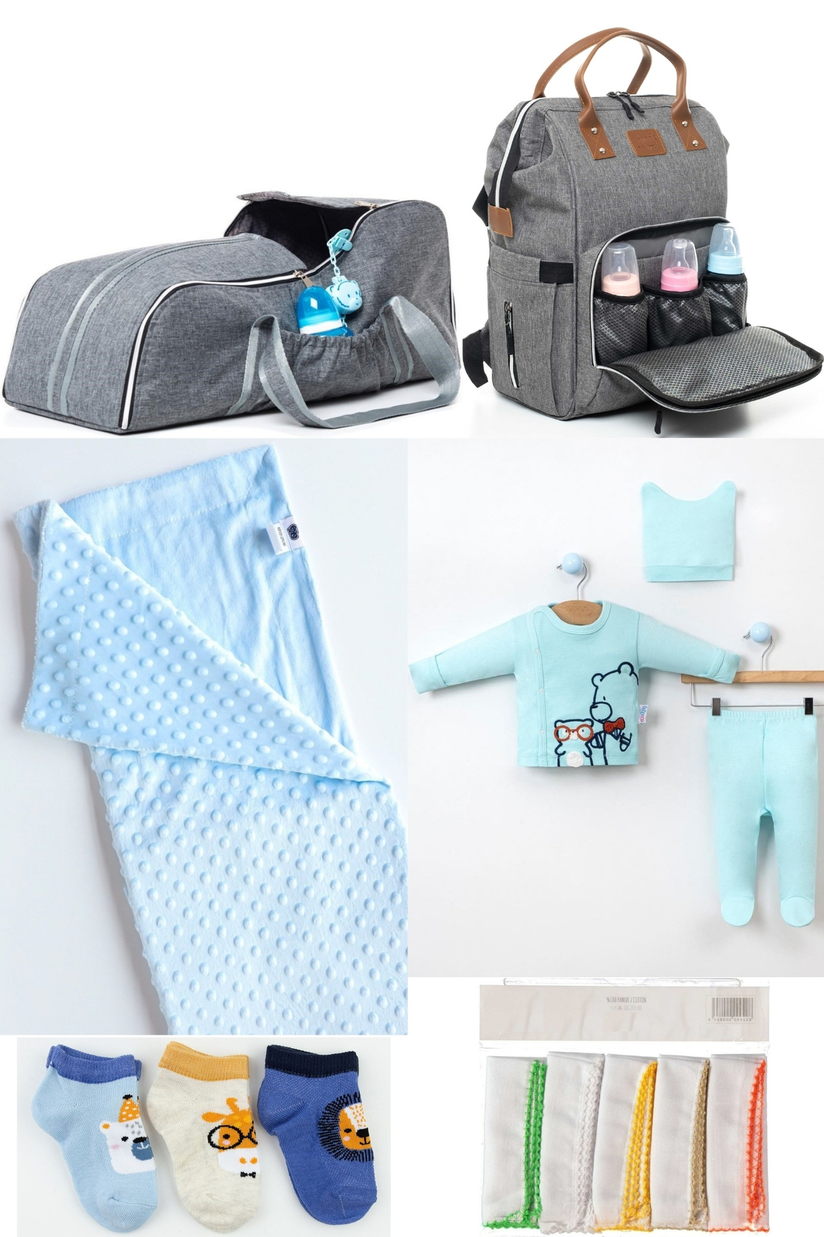 6-Piece Baby Delivery Set(HOSPITAL DISCHARGE,BABY CARE BACKPACK,CARRYCOT,BLANKET,SOCKS,HANDKERCHIEF SET)