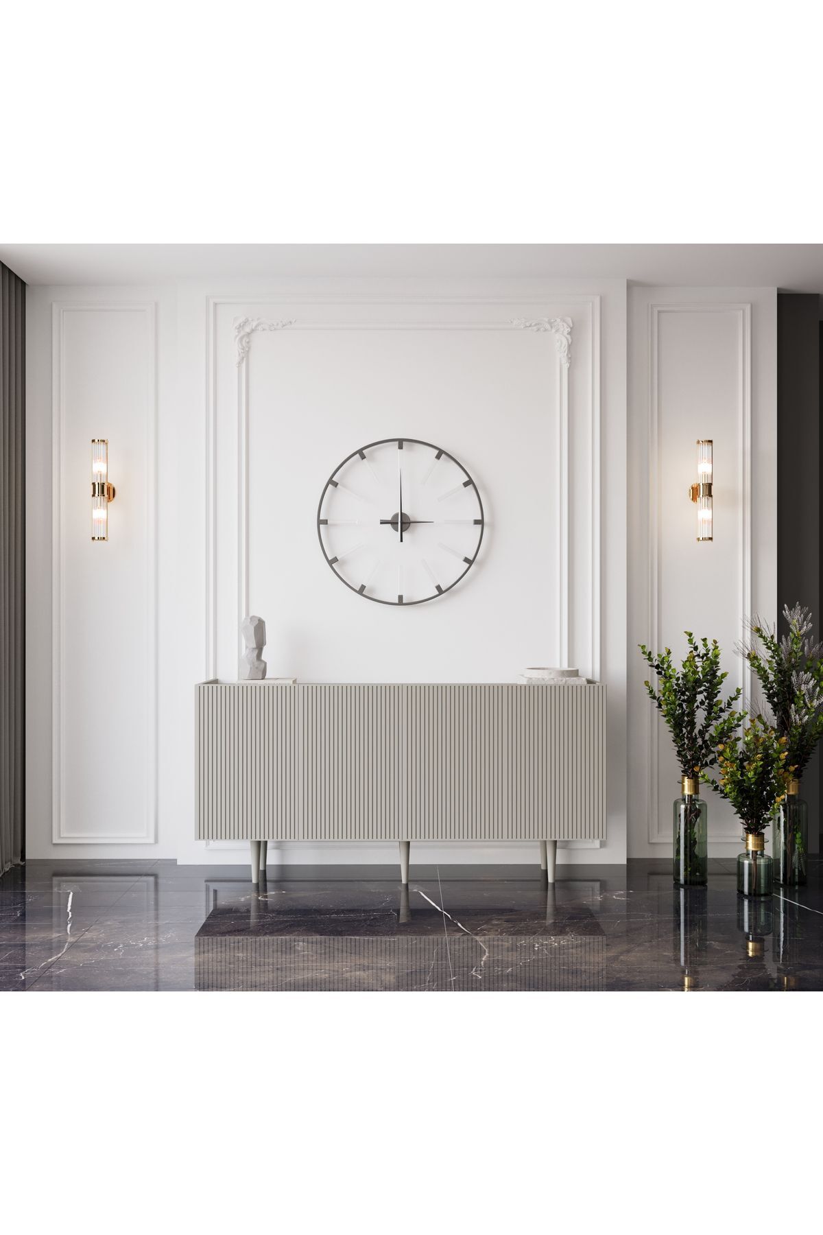 enwood Capella Kum Taşı Rengi Mdf 4 Kapaklı Raflı 160 Lık Konsol