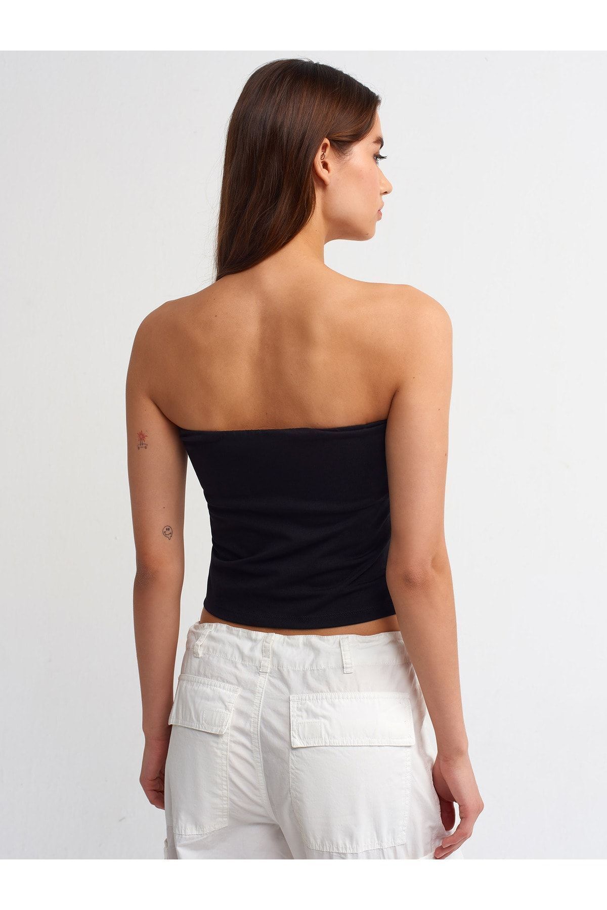 Dilvin-20668 Crop Top cu imprimeu Stone-Negru 2