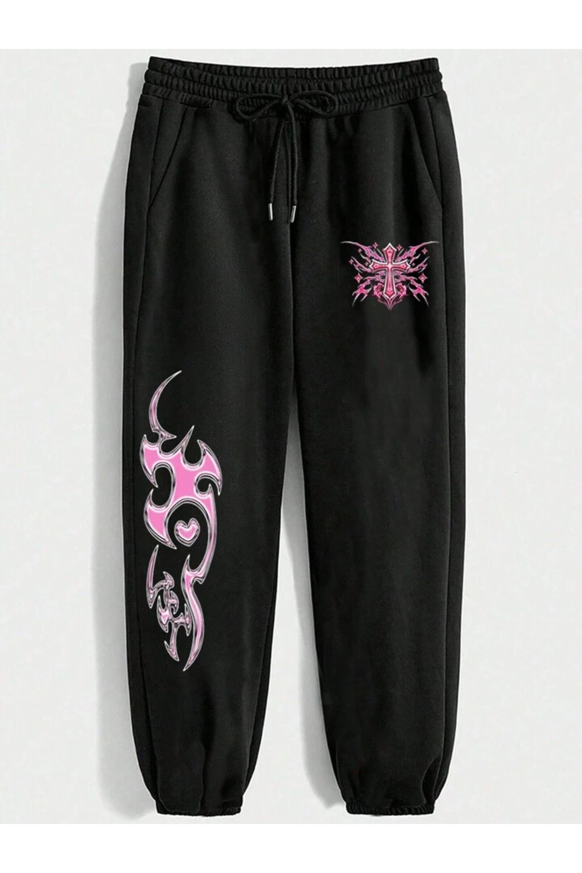 modaberry Cross Chroma Sweatpants Jogger Black Printed High Waist Elastic Leg Trendyol