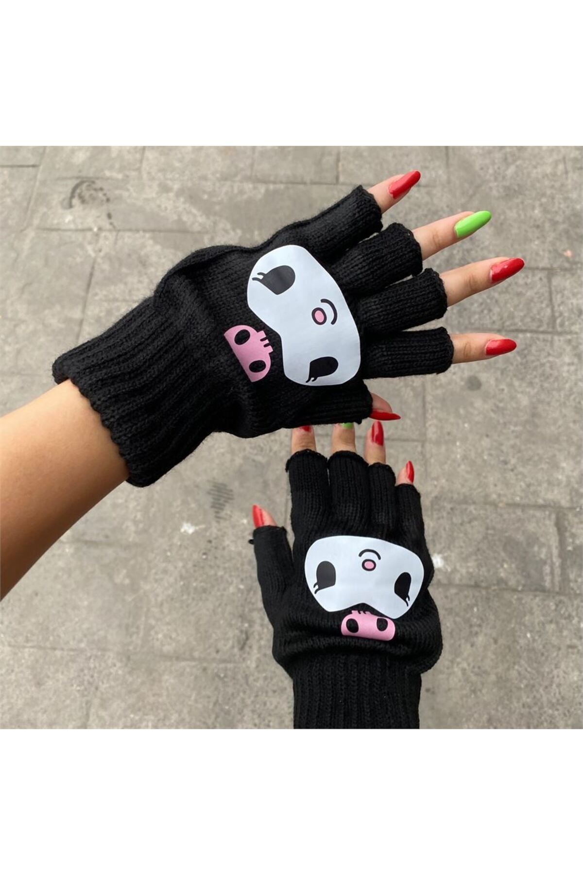 Köstebek Anime Kuromi Siyah Yarım Eldiven