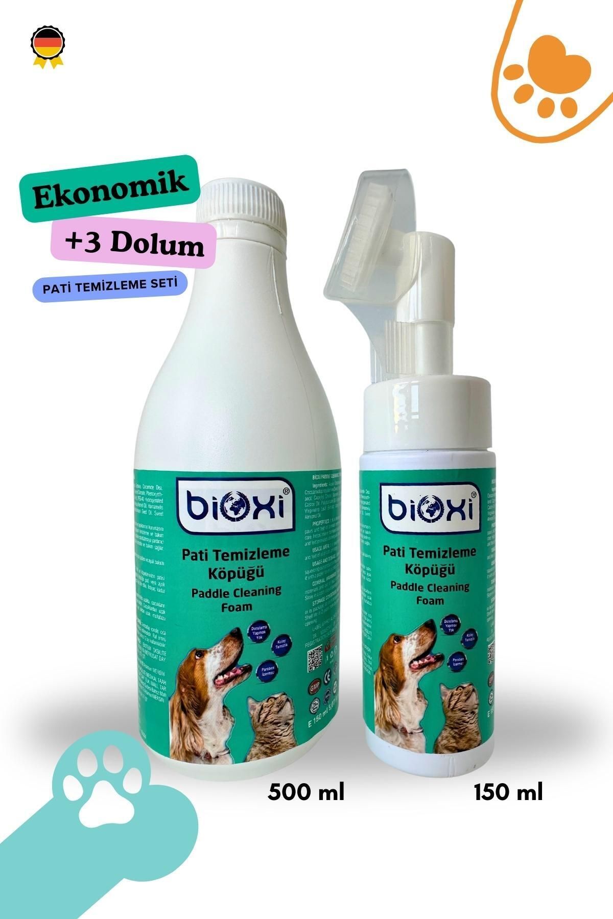 Bioxi Köpek Ve Kedi Pati Temizleme Köpüğü Ek Dolum Seti (500ML 150ML) | Ekonomik Temizlik Çözümü