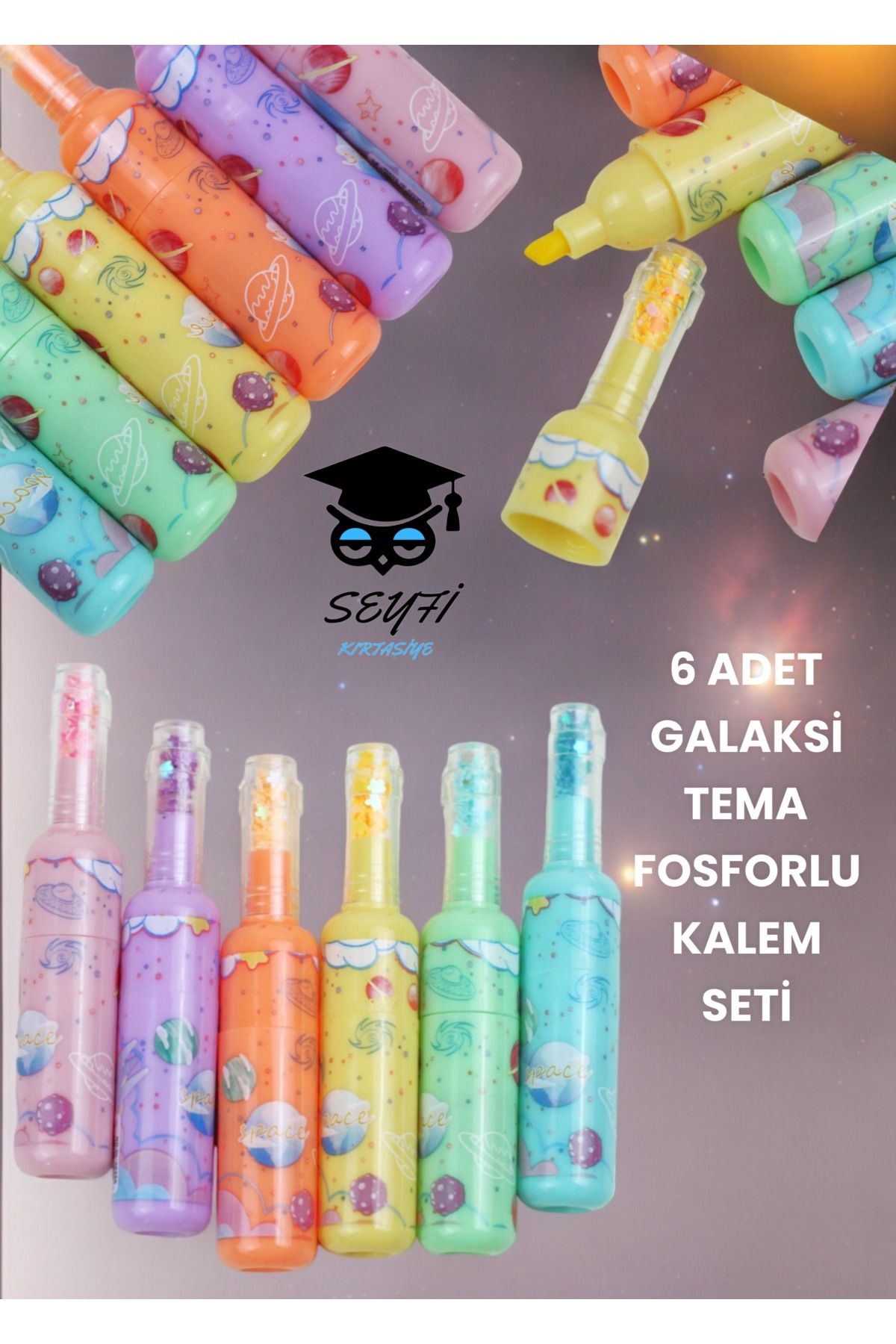 6 ADET EĞLENCELİ TEMALAR FOSFORLU KALEM SETİ