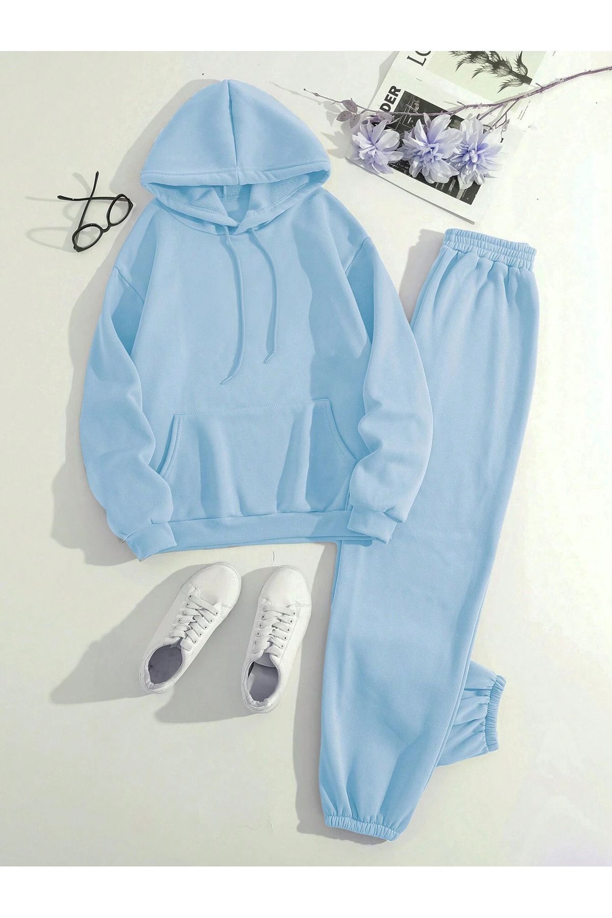 Basic Kalın Kışlık Sweatshirt Eşofman Altı Jogger - Bebe Mavi Alt Üst Eşofman Takımı Kapüşonlu — آبی TYCT72BXAN170452997958361