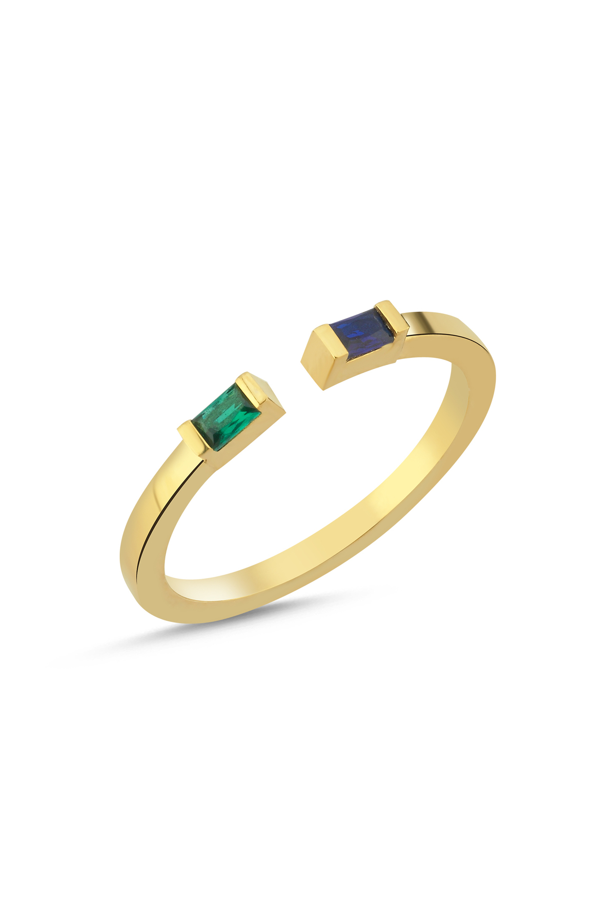 Natural Jewelleryy 925 AYAR ZÜMRÜT ve SAFİR TAŞLI ALTIN KAPLAMA GÜMÜŞ YÜZÜK