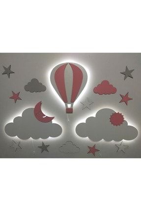 Işıklı Isimli Balon Bulut 2 Li Ahşap Gece Lambası Ledli Dekoratif Aydınlatma Çocuk Odası fbrkahsp0448