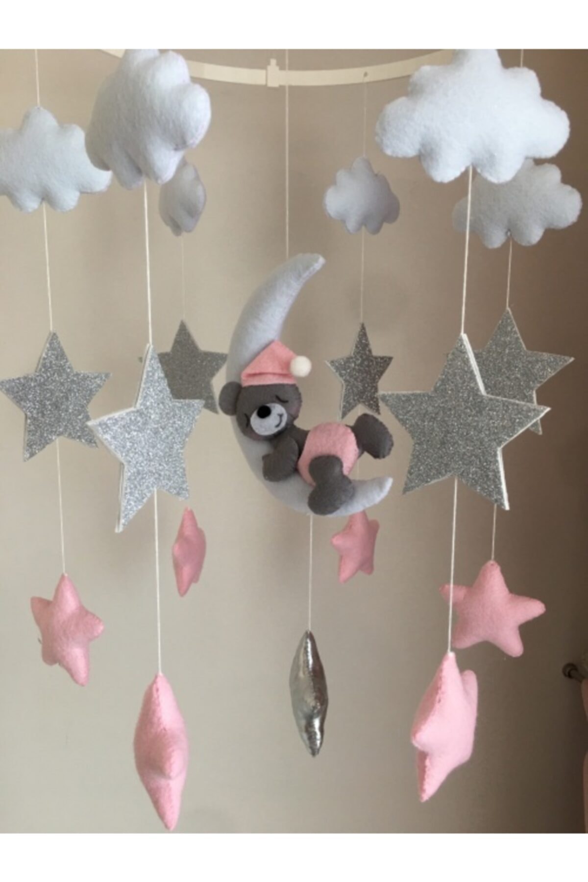 Keçeli parti hayalleri Kurmalı Müzik Kutulu Dönence Beşik Müzik Kutulu Ay-ayıcıklı Açık Pembe Beyaz Gri fotoğrafı 3 (önizleme)