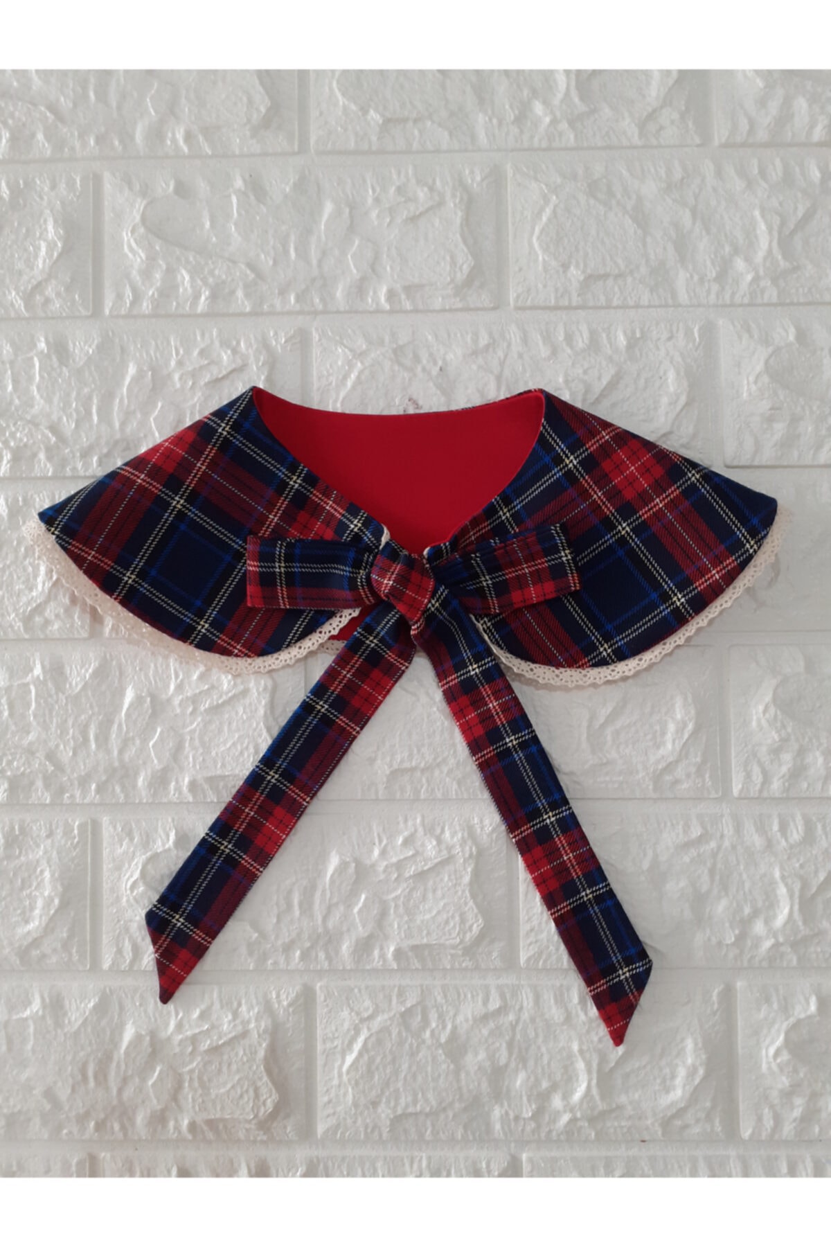 Eylülce Butik Kadın Vintage Dantelli Ekose Yakalık