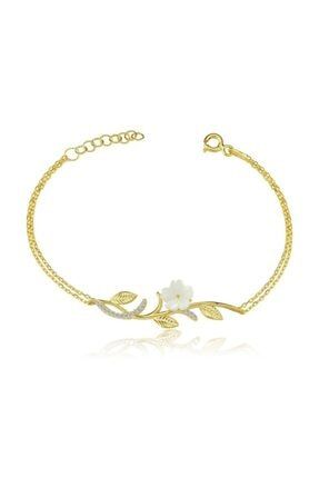Manolya Çiçeği Işıltısı Gold Renk Gümüş Bileklik BL01083-MLV