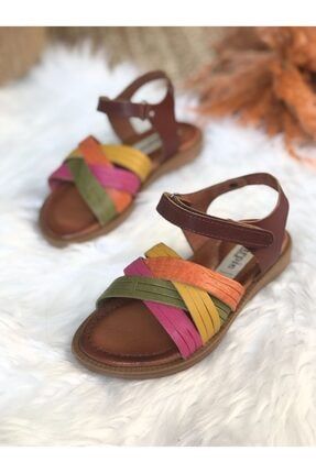 Hakiki Deri Kız Çocuk Renkli Sandalet, Ortopedik Sandalet S2929