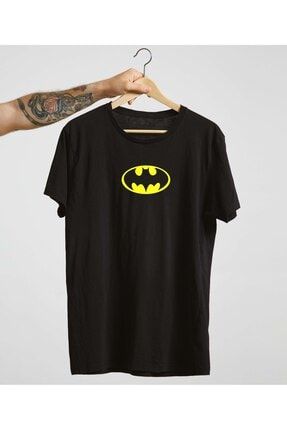 Unisex Siyah %100 Pamuk Bisiklet Yaka Basic Örme T-shirt Batman BDT1006