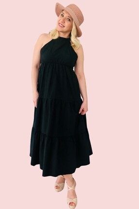 Kadın Siyah Sırt Dekolteli Uzun Elbise A0080