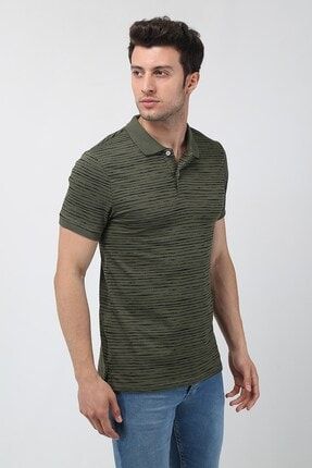 Erkek Slim Fit Kırçıllı Polo Yaka T-shirt 21y-3400751-01 Haki 21Y-3400751-01