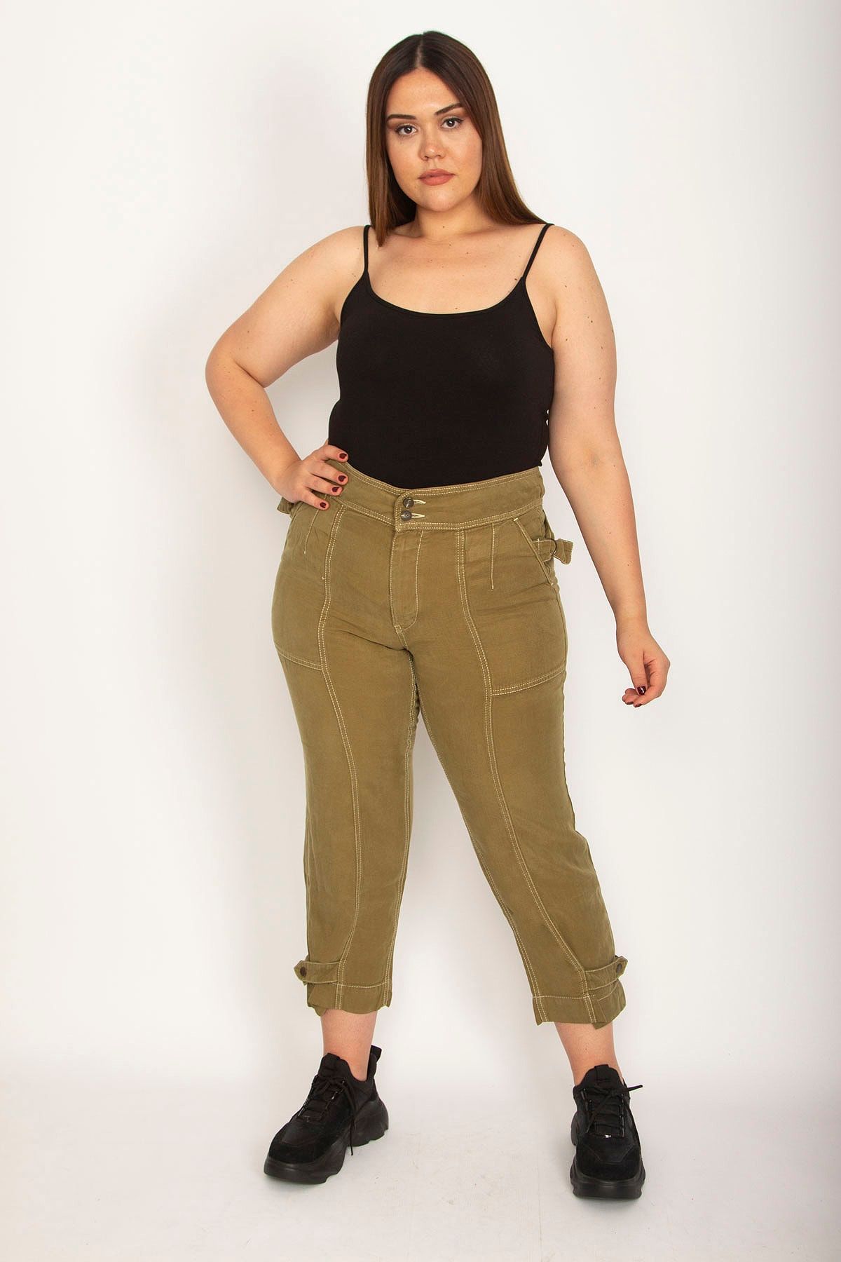 Khaki capri trousers hot sale